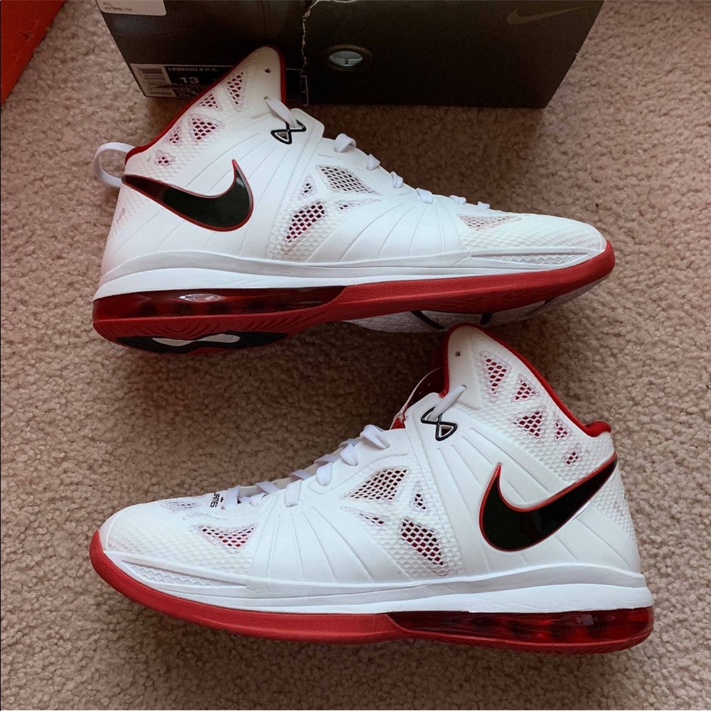 MEN’S SIZE 13 LEBRON 8 PS ‘WHITE SPORT RED’ SHOES